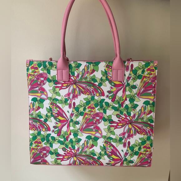 NWT Trina Turk Pink Butterfly Tote Bag with Handles and Crossbody Strap Floral - Picture 2 of 2